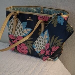 Tropical Floral Tote with Pouch